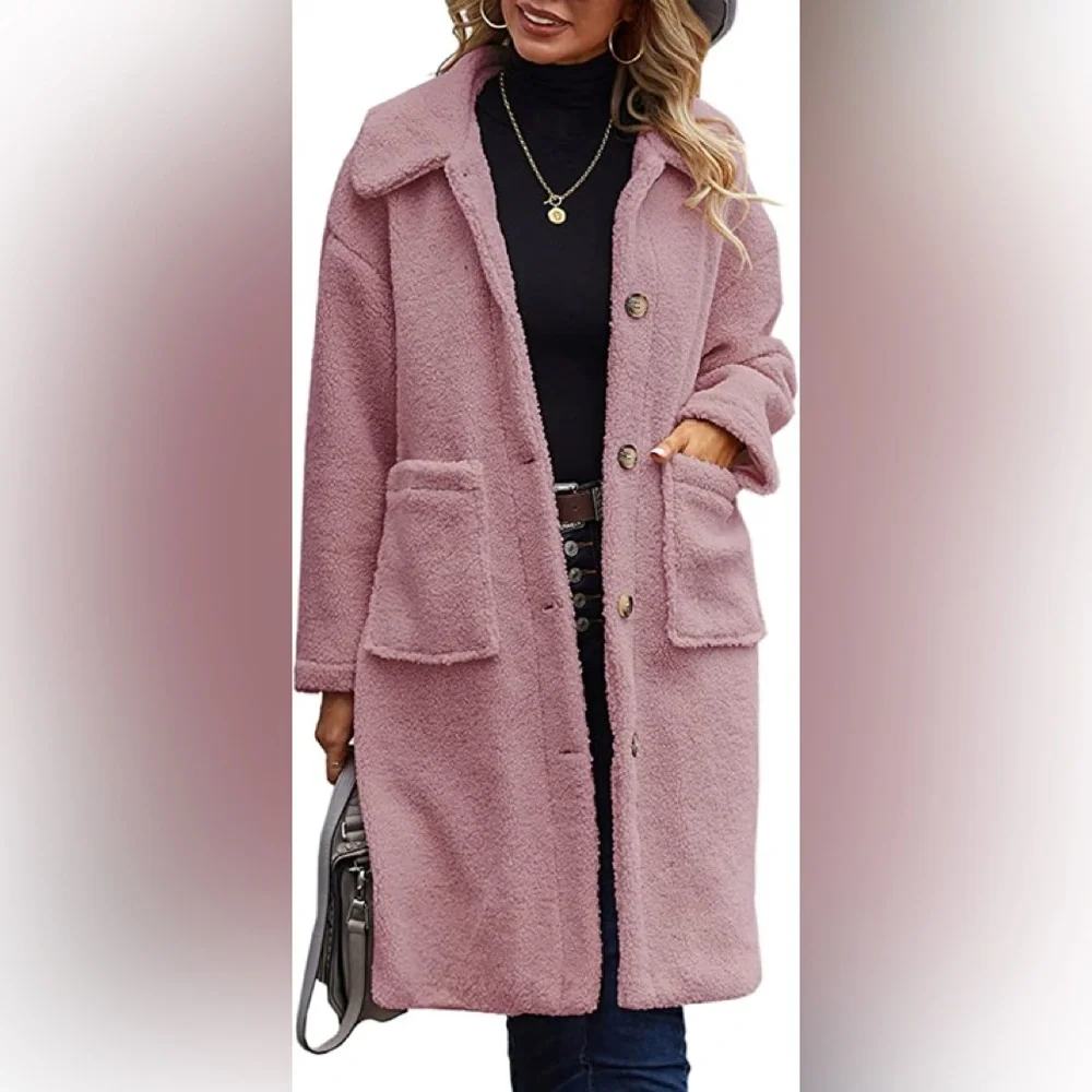 New Women's Fuzzy Fleece Open Front Long Cardigan Teddy Coat - Picture 1 of 1